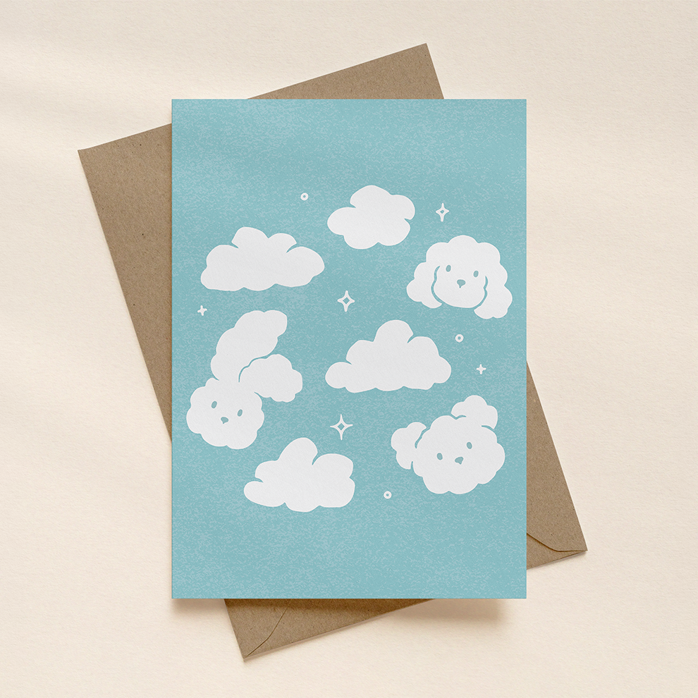 Card with cloud animals design on a beige background