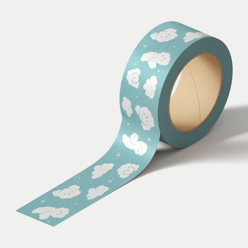Cloud Animals washi tape featuring cute cloud animals including a bear, dog and bunny floating through a soft blue sky