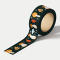 Mushroom Magic washi tape with cheerful illustrated mushrooms and bright leaves in a cosy woodland style