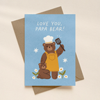 Card with a bear illustration and text 'Love you, papa bear!' on a beige background